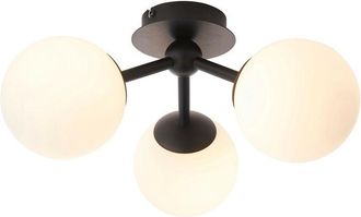 Endon Lighting Pulsa Bathroom Globe Semi Flush 3 Arm Ceiling Light Matt Black, IP44