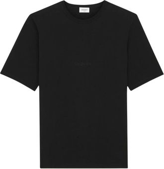 Saint Laurent Tops, Heren, Zwart, L, Katoen, T-shirt van katoen met geborduurd logo
