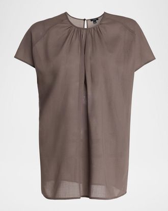 Joseph Broca Raglan-Sleeve Sheer Ruched Blouse