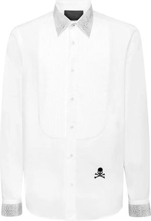 Philipp Plein Black Tie Shirt - Heren - Zakelijke Overhemden - Wit - 4XL - Katoen - Overhemden