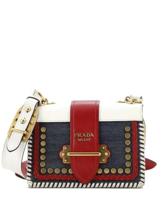 Prada Cahier Embellished Denim and Leather Small crossbody bag - Multicolore