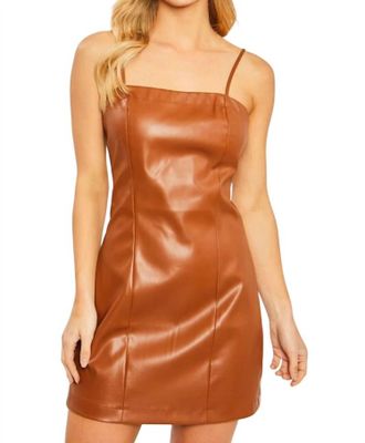 Love Tree Janis Vegan Leather Strap Mini Dress In Brown