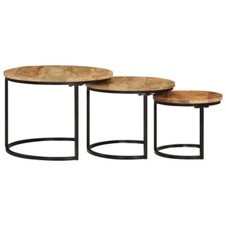 Berkfield Home Nesting Tables 3 pcs Solid Rough Wood Mango in Brown