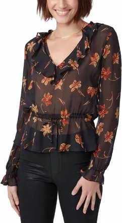 Paige Nathalie Floral Silk Popover Blouse In Black