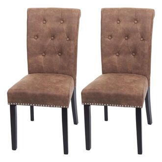 Hhg Hhg - Nunca Usado] Lote De 2 Sillas De Comedor Chesterfield Ii, Silla Silla De Cocina, Remaches, Tela/textil Marr&oacute;n, Patas Oscuras