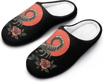 Generic Vintage Scorpion Rose Funny Mens Slippers Cotton Warm House Shoes Memory Foam Sandals Print Size 7-14