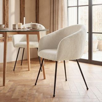 Maisons du monde Sill&oacute;n de comedor de tejido de poli&eacute;ster beige tramado con patas de acero negro