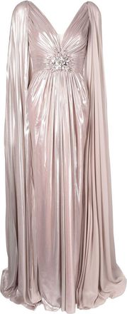 Jenny Packham Celia cape-sleeved gown - women - Polyester - 8 - Pink