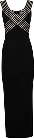 Elisabetta Franchi Sleeveless Striped V Neck Midi Dress