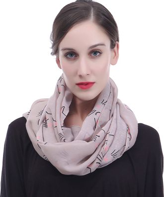 Lina & Lily Cat Print Womens Infinity Scarf Snood Lightweight (Dusty pink)
