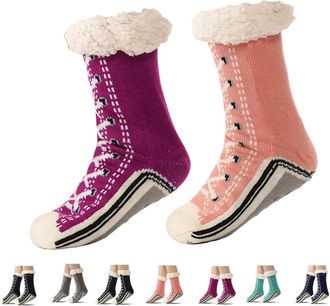 Generic Ultra-Thick Cute Slipper Home Socks, Ultra-Thick Cashmere Slipper Socks for Women, Soft Fleece Comfy Thick Socks with Grips (2Pcs-B)