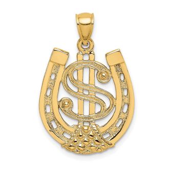 Diamond2Deal 14k Yellow Gold Dollar Sign In Horseshoe Charm