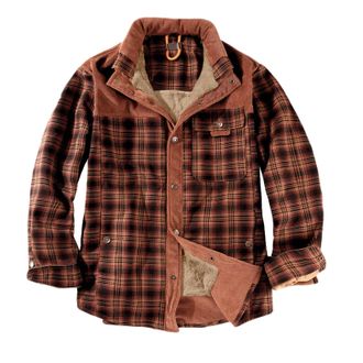 Generic Plaid Flannel Shirts for Men UK Sherpa Fleece Lined Lumberjack Jacket Stand Collar Checked Tartan Button Down Jackets Winter Warm Plush Thicked Jacket