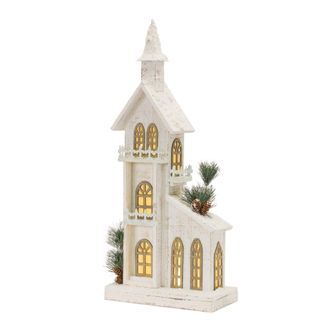 Melrose International LED Lighted Winter Church Display 27H - White, Green