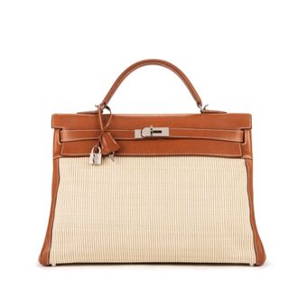 Hermès Pre-owned Womens Fauve Barenia and Ecru Crinoline Kelly 4 Handbag - Brown - One Size