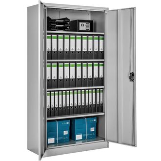 TecTake Filing Cabinet Blain - 5 height-adjustable shelves, lockable doors in Grey
