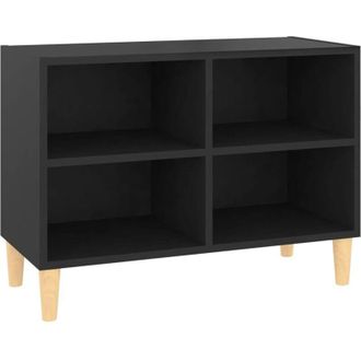 vidaXL Vidaxl - Mobile tv con Gambe in Legno Massello Nero 69,5x30x50 cm