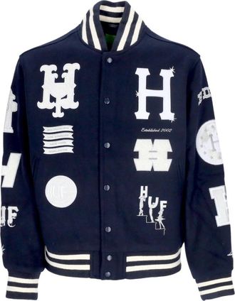 HUF Klassieke Varsity Jack Navy - Heren - Bomber jackets - Blauw - XL - Wol - Jassen