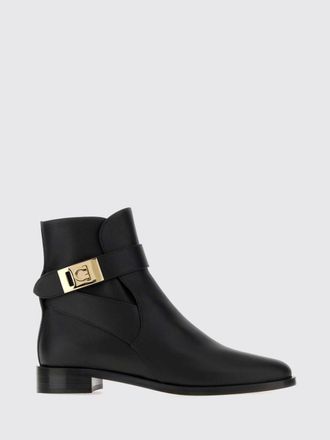 Ferragamo Stivali biker in pelle di vitello con fibbia Gancini e tacco basso