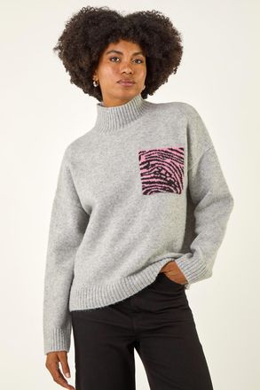 Roman Animal Print Pocket Knit Jumper