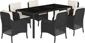 vidaXL Set De Comedor De Jard&iacute;n 7 Pzas Y Cojines Rat&aacute;n Sint&eacute;tico Negro Vidaxl