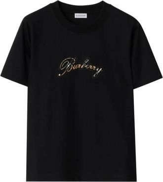 Burberry Check Cursive Logo Cotton T-shirt, Size Medium