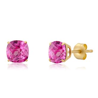 MAX + STONE 14k Yellow Gold 6MM Cushion Cut Gemstone Stud Earrings