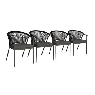 Sweeek Sill&oacute;n de jard&iacute;n apilable de acero y cuerdas, set de 4, negro