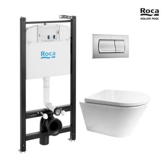 Roca Roca - Bastidor Active Pack Cisterna Empotrada Y Pulsador Cromo Mate Con Inodoro Suspendido Vortex Orion Tapa Envolvente De Kp