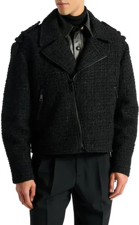 Balmain Tweed biker jacket in Black at Nordstrom, Size 50