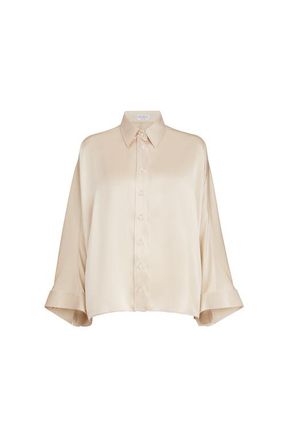 Brunello Cucinelli Stretch silk satin shirt in Sand at Nordstrom, Size Xx-Large Eu
