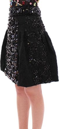 Dolce & Gabbana Womens Black Crystal Handmade Above Knee Skirt Polyester