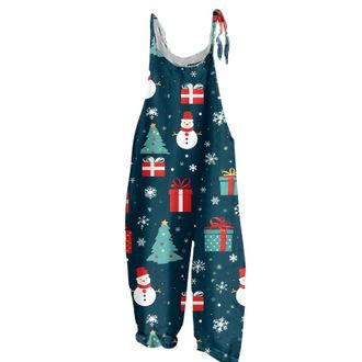 Generic Christmas Dungarees for Women Christmas Print Dungarees Snowman Print Tunic Long Overall High Waist Slim Fit Fitness Adjustable Shoulder Strap Romper 