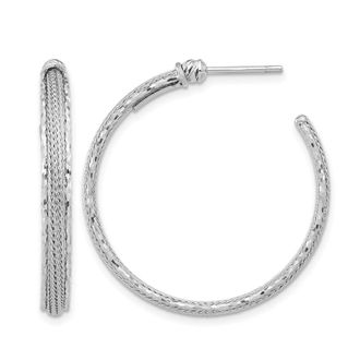 Diamond2Deal 14K Gold Diamond-cut and Textured Round Hoop Earrings