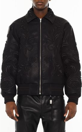 Cult of Individuality Embroidered Varsity Jacket in Black at Nordstrom, Size Medium