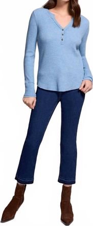 Tribal Brushed Waffle Knit Henley Long Sleeve Top In Denim