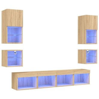vidaXL Vidaxl - Muebles Tv Pared Con Led 8 Pzas Madera Ingenier&iacute;a Roble Sonoma