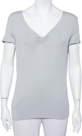Armani Grey Knit Ruched Neck Detail T-Shirt