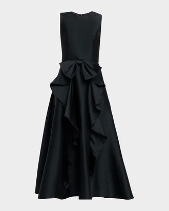 Shoshanna Leo Bow-Front Pebble Mikado Maxi Dress