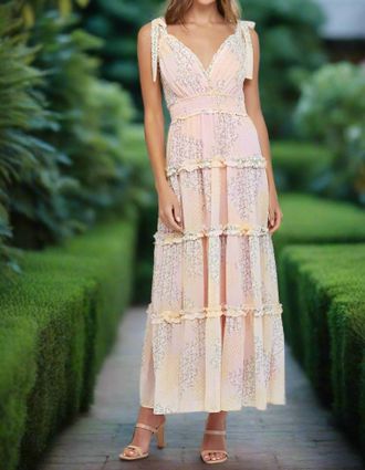 Fate Tiered Maxi Dress With Tie Straps In Yellow Multi Floral Patchwork