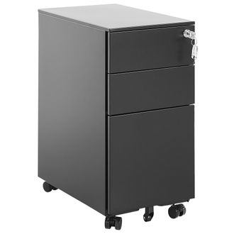 Beliani Armario De Almacenamiento De Metal Negro Con 3 Cajones Ruedas Con Cerradura Con Llave Estilo Industrial Moderno Bolsena