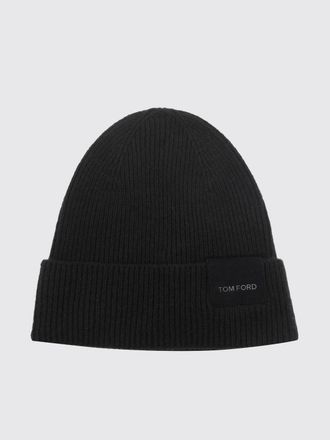 Tom Ford Berretto beanie in 100% cashmere a coste con risvolto e logo applicato