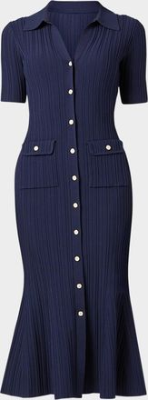 Shoshanna Tulip Rib Knit Button-Down Midi Dress