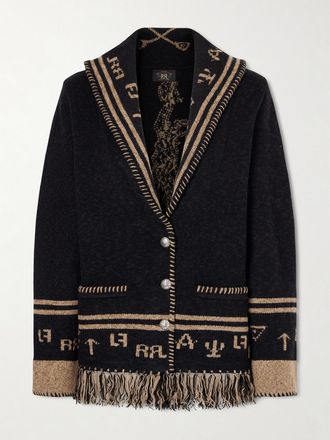 Ralph Lauren Cardigan In Misto Lana E Seta A Intarsio Con Frange Jane - Nero