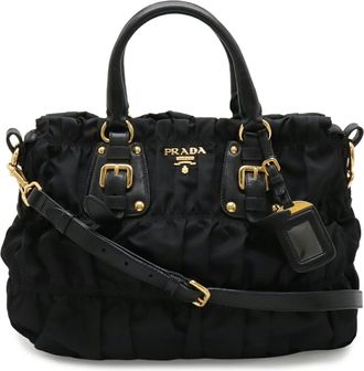 Prada Black Nero Nylon Leather Handbag Shoulder Bag Tote Bag (Pre-Owned)