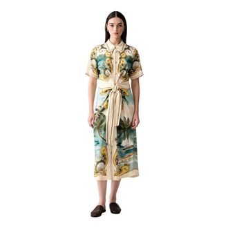Farm Rio Royal Sea Midi Jurk - Dames - Shirt Kleedjes - Veelkleurig - M - Linnen - Kleedjes