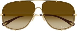 Chlo&eacute; Gold CH0348S Oversized Square Metal Sunglasses