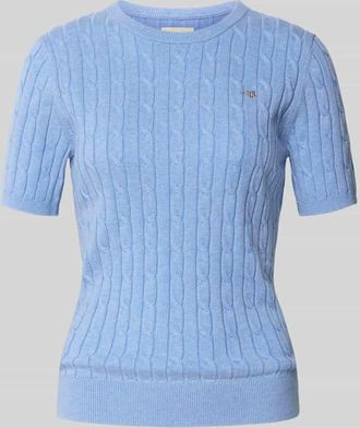 GANT Strickshirt mit Rundhalsausschnitt und Logo-Stitching in Hellblau, Größe XL