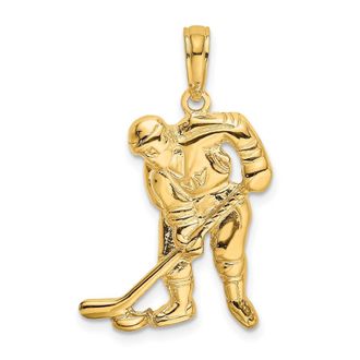 Diamond2Deal 10k Yellow Gold Hockey Player with Stick and Puck Charm Pendant