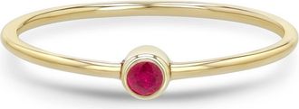 Zo&euml; Chicco 14K Gold Bezel Birthstone Stacking Ring in Yellow Gold/Ruby at Nordstrom, Size 8
